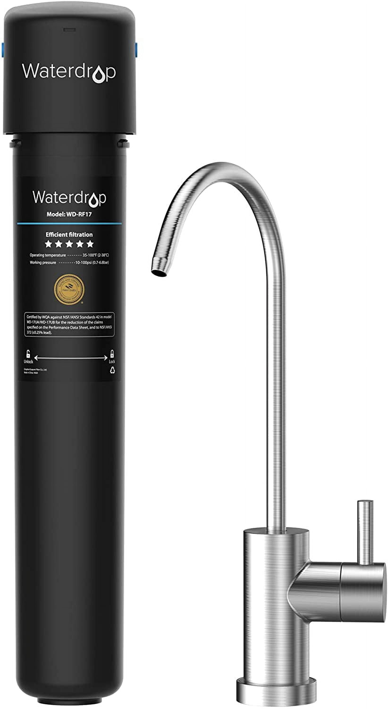 Waterdrop 17UB Under Sink Water Filter System, with Dedicated Brushed Nickel Faucet, 3-Year Ultra Long Lifetime Drinking Water Filtration System, Reduce Chlorine