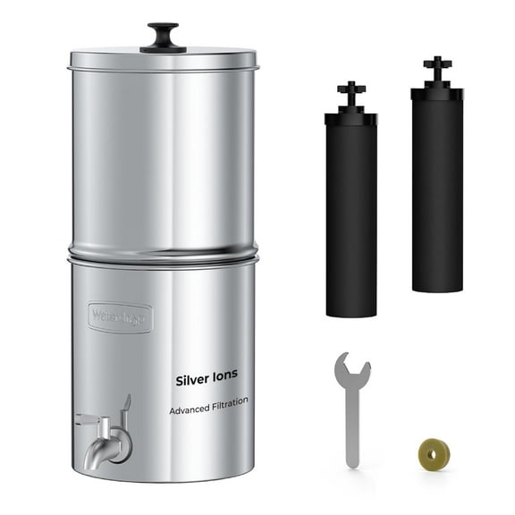 Waterdrop 2.25G Gravity-fed Water Filter System, with Silver Ions Enhanced Filtration with 2 Black Carbon Filters and Metal Spigot