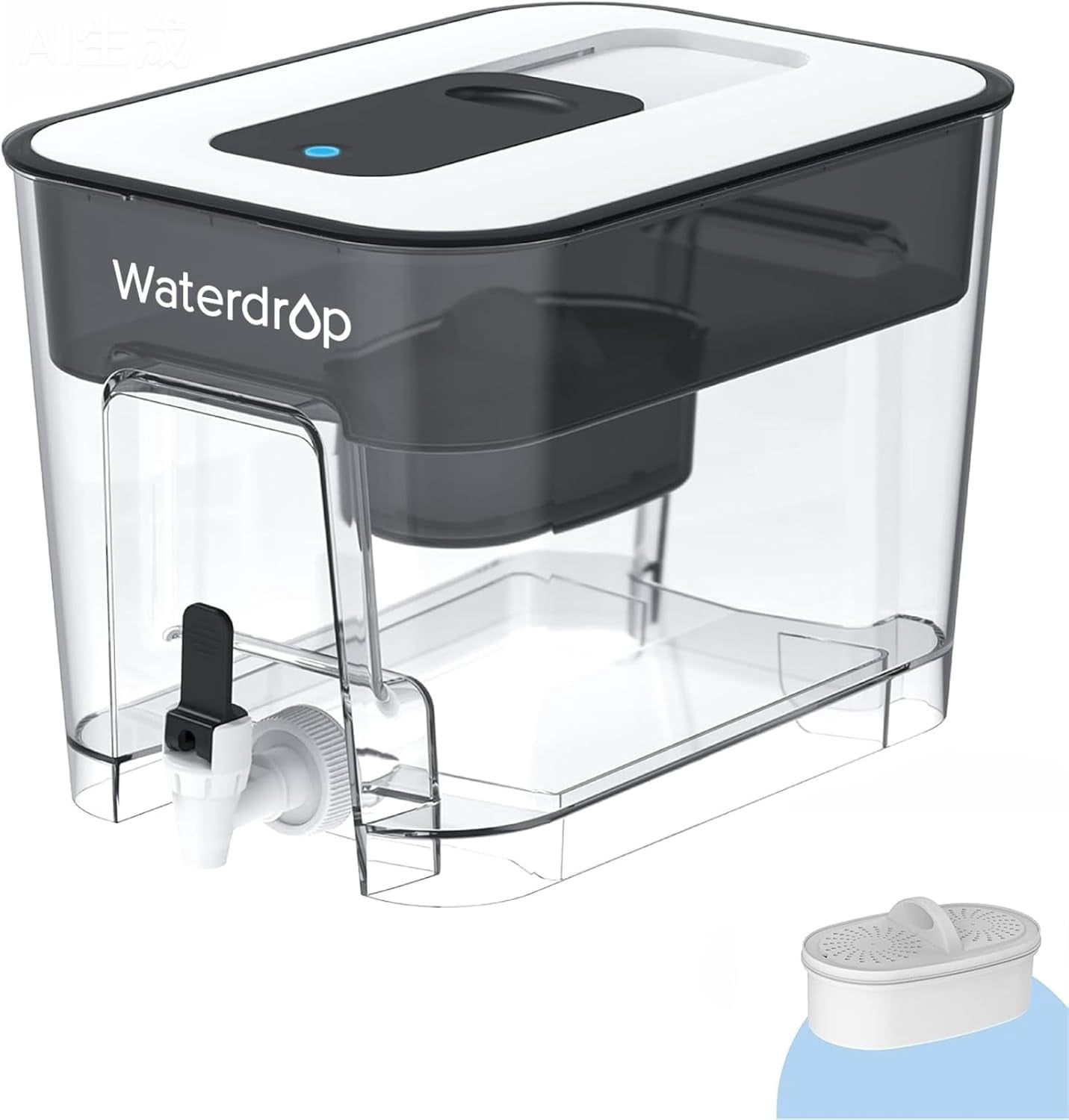 Waterdrop 20-Cup Water Filter Dispenser with 1 Filter, Long-Lasting 5X Times Lifetime Filtration Jug, Reduces Lead, Fluoride, Chlorine and More, BPA Free, Black
