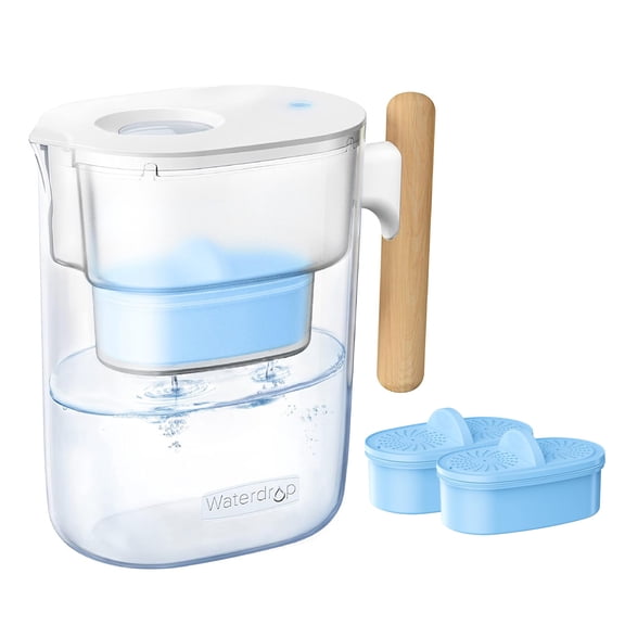 Waterdrop 200-Gallon Long-Life Chubby 10-Cup Large Water Filter Pitcher, NSF Certified, 5X Times Lifetime, Reduces PFOA/PFOS, Chlorine, BPA Free, Clear, with 2 Filter