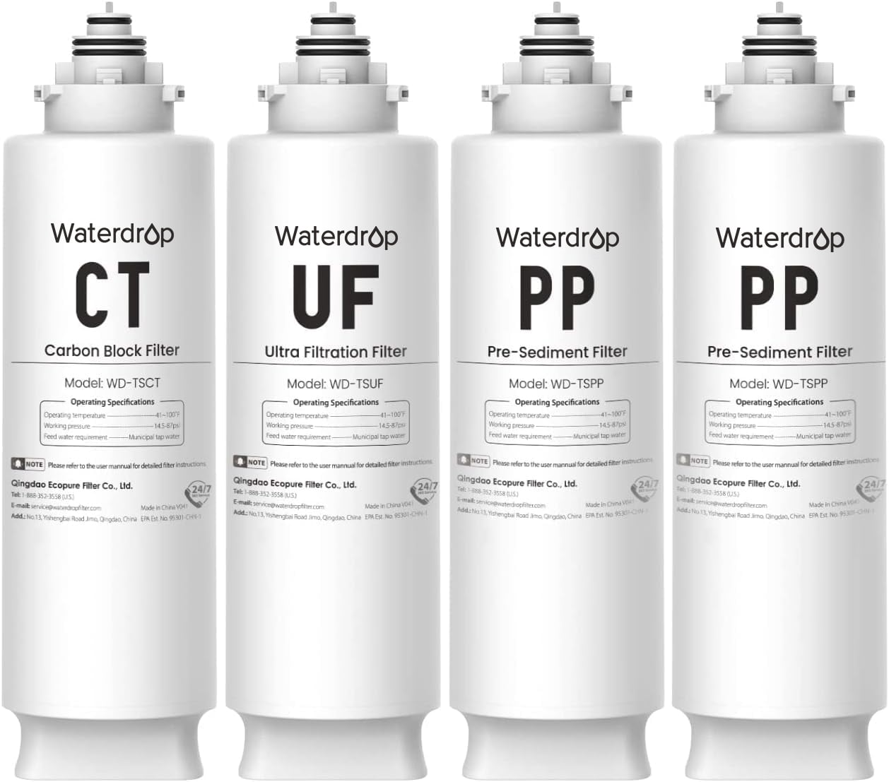 Waterdrop 2TSPP, TSUF, TSCT Under Sink Water Filter, Replacement for Waterdrop TSU Ultra-Filtration Under Sink Water Filter System