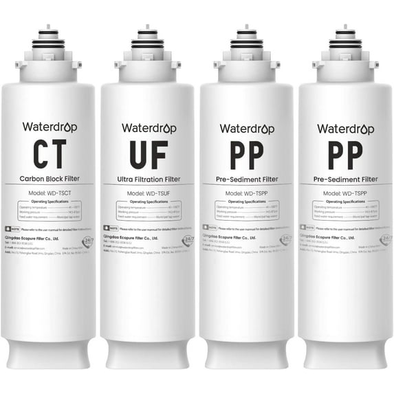 Waterdrop 2TSPP, TSUF, TSCT Under Sink Water Filter, Replacement for Waterdrop TSU Ultra-Filtration Under Sink Water Filter System