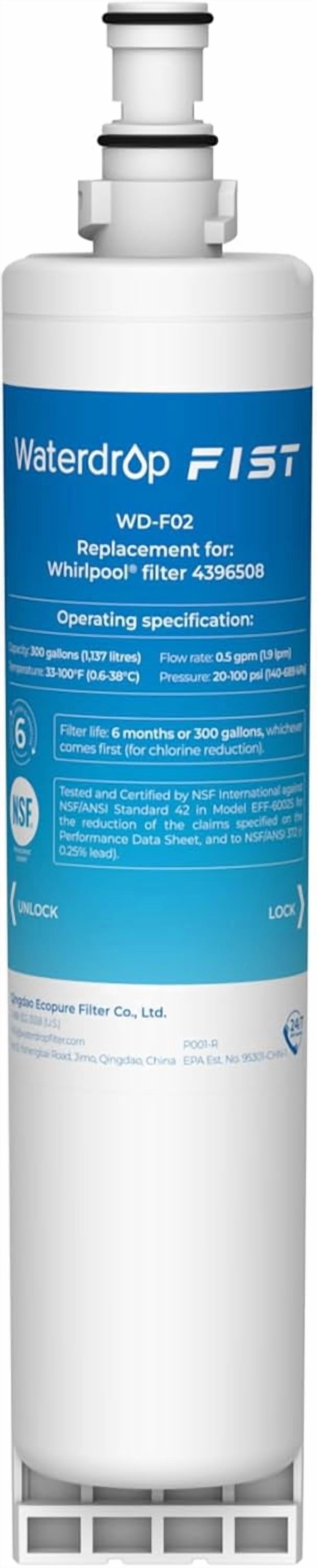 Waterdrop 4396508 Refrigerator Water Filter, Replacement for EveryDrop® Filter 5, EDR5RXD1 Whirlpool® 4396508, 4396510, Kenmore® 46-9010, 1 Pack