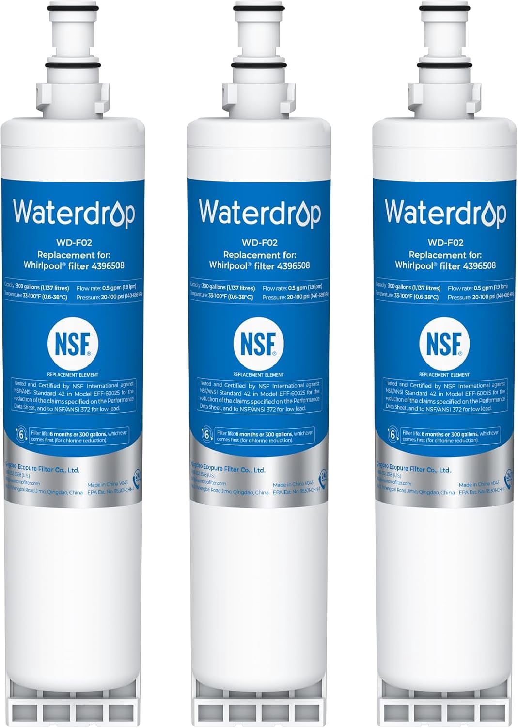 Waterdrop 4396508 Replacement for Everydrop® Filter 5, EDR5RXD1, Whirlpool® WF-NLC240V, 4396510, NLC240V, PNL240V, Refrigerator Water Filter, (3 Pack)