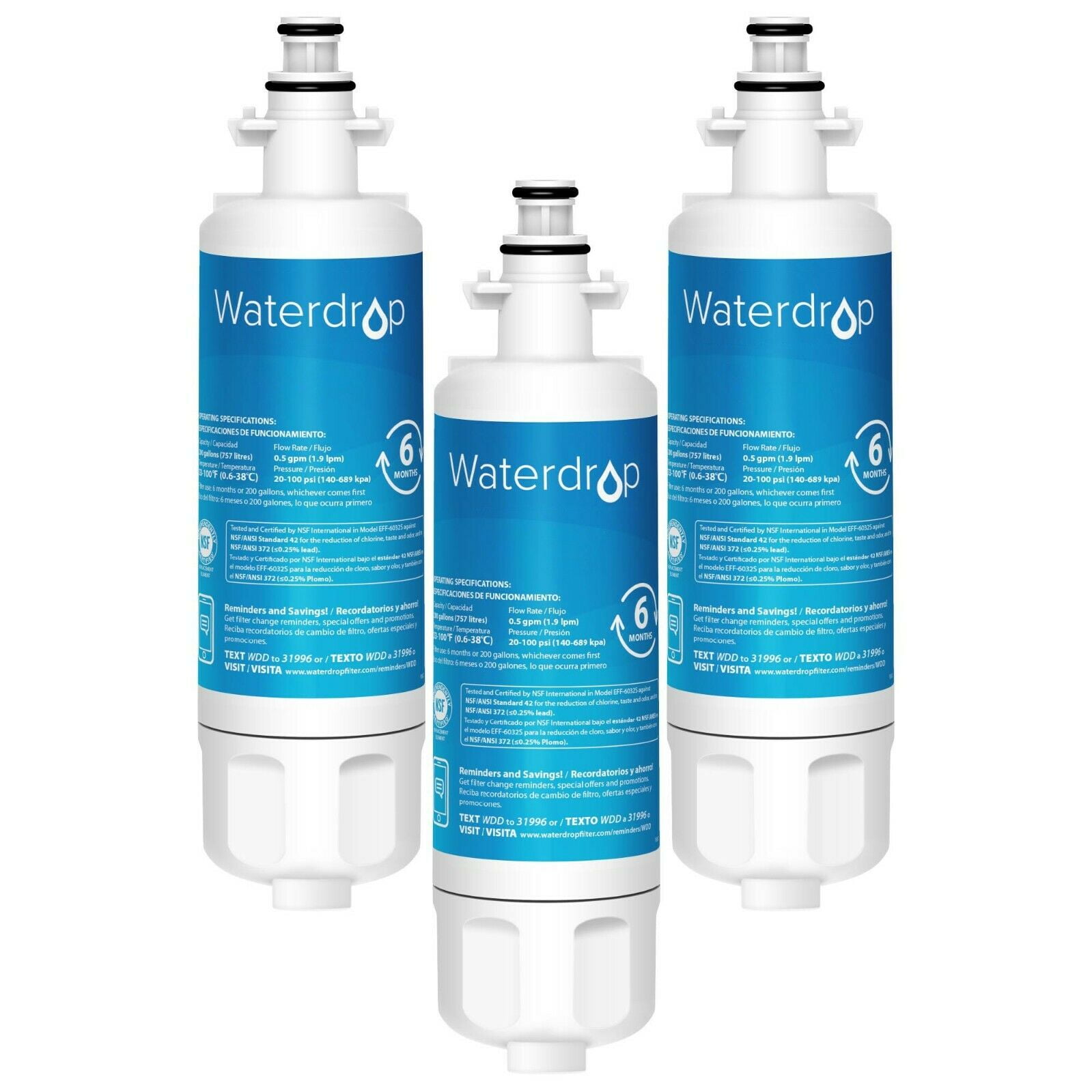 Waterdrop 469690 ADQ36006101 NSF 42&372 Certified Refrigerator Water Filter, Replacement for LG LT700P, Kenmore 9690, ADQ36006102, 46-9690, LFXS30766S, WSL-3, FML-3, 3 Pack, Package may vary
