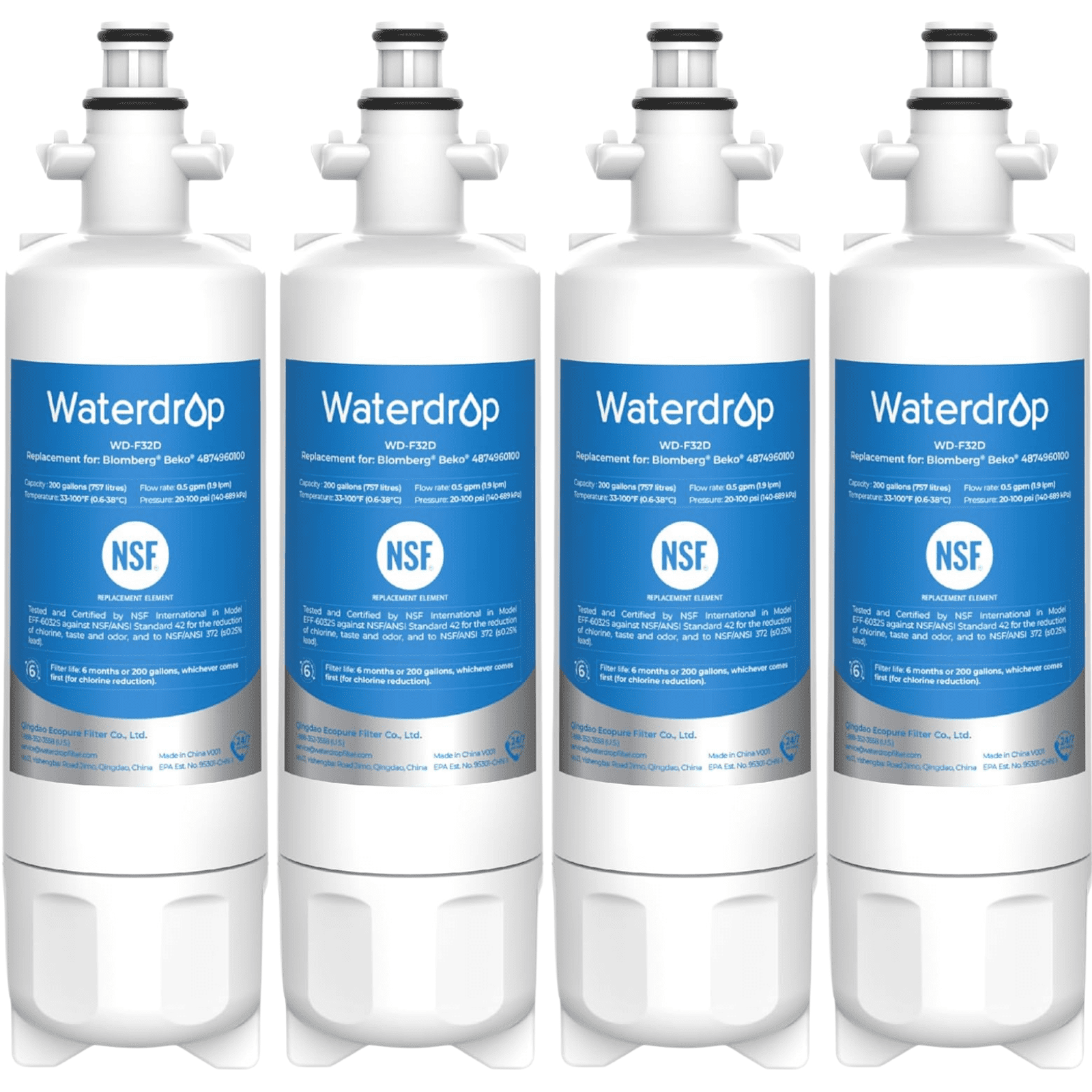 Waterdrop 469690 ADQ36006101 Refrigerator Water Filter, Replacement for LG® LT700P® , ADQ36006102, Kenmore 9690, LFXS30766S, LFXS24623S, FML-3, RFC1200A, RWF1200A, WSL-3, Pack of 4