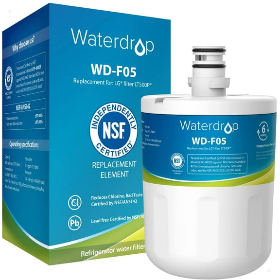 Waterdrop 5231JA2002A Refrigerator Water Filter, Replacement for LG LT500P, GEN11042FR-08, ADQ72910911, ADQ72910901, Kenmore 9890, 46-9890, LFX25974ST, LMX25964ST, LSC27925ST, Packing May Vary