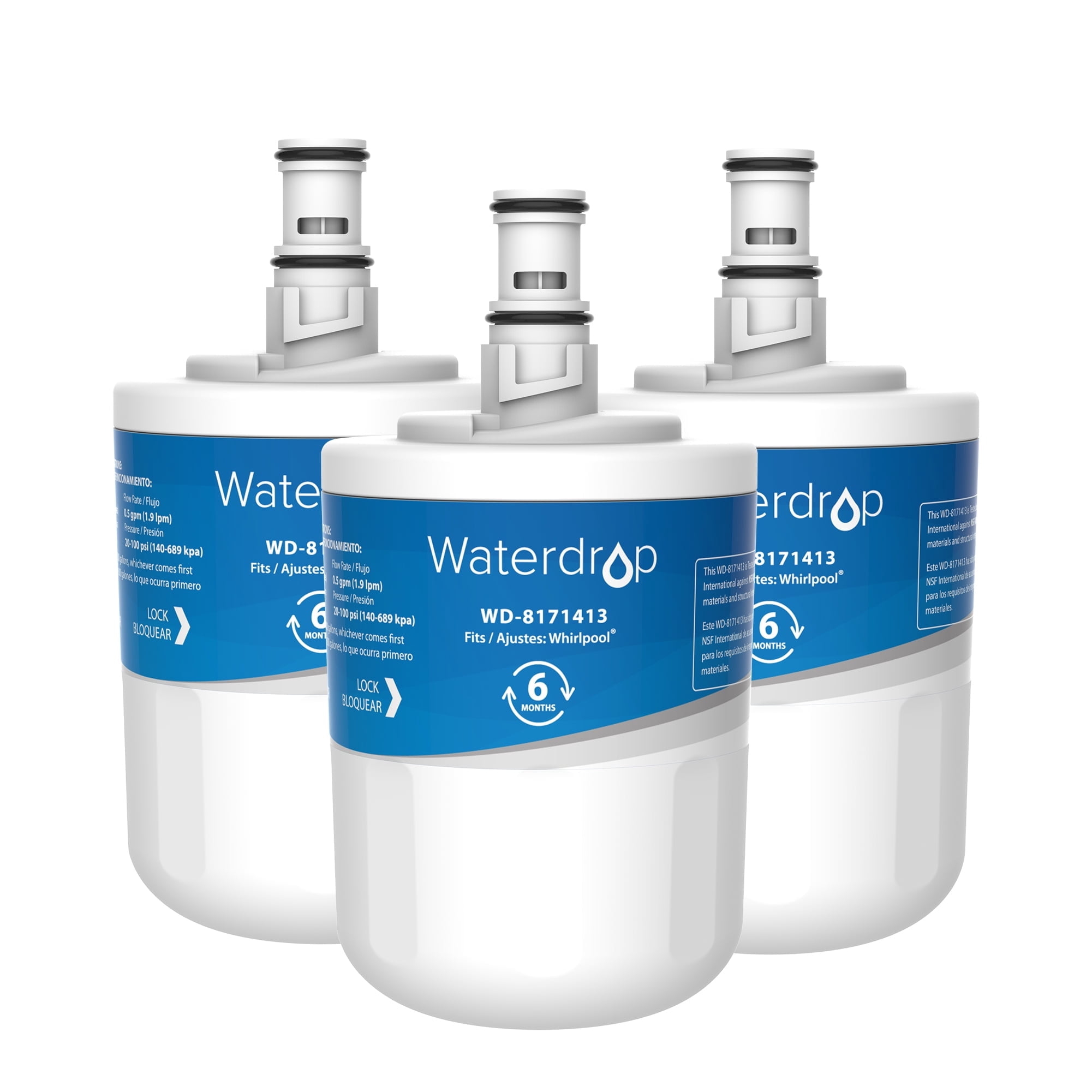 Waterdrop 8171413 Refrigerator Water Filter, Replacement for Whirlpool® 8171413, EDR8D1, Kenmore® 46-9002, NLCS200, NSF 401&53&42 Certified, Reduce PFAS, Pack of 3