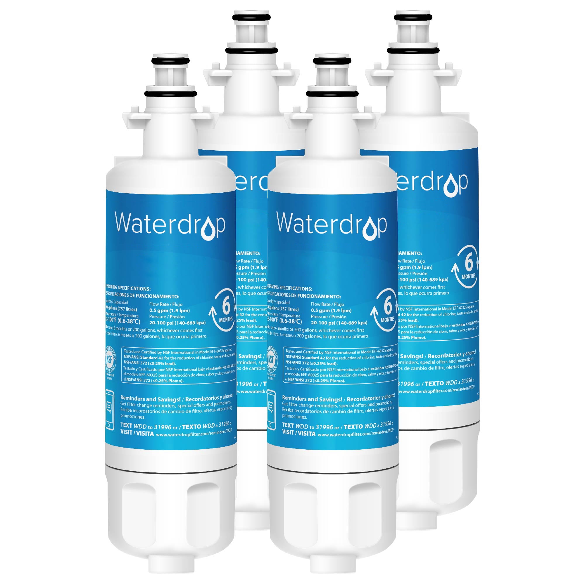 Waterdrop ADQ36006101 Refrigerator Water Filter, NSF 42&372 Certified, Replacement for LG LT700P, ADQ36006101, Kenmore 469690, 9690, ADQ36006102, RWF1200A, Standard, 4 Filters, Package may vary