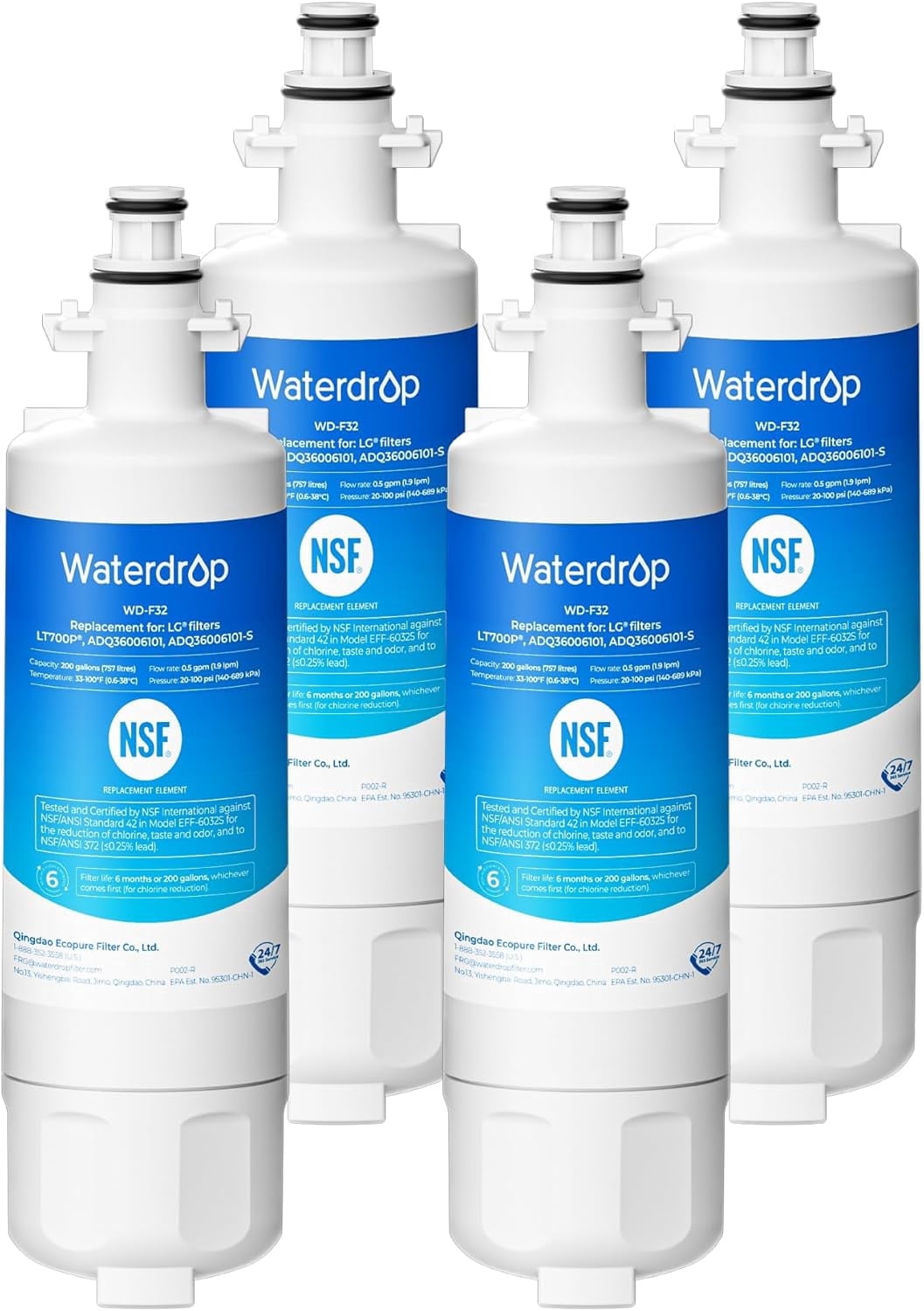 Waterdrop ADQ36006101 Replacement for LG® LT700P®, Kenmore 469690, 9690, FML-3, ADQ36006102, ADQ36006101-S Refrigerator Water Filter, 4 Filters