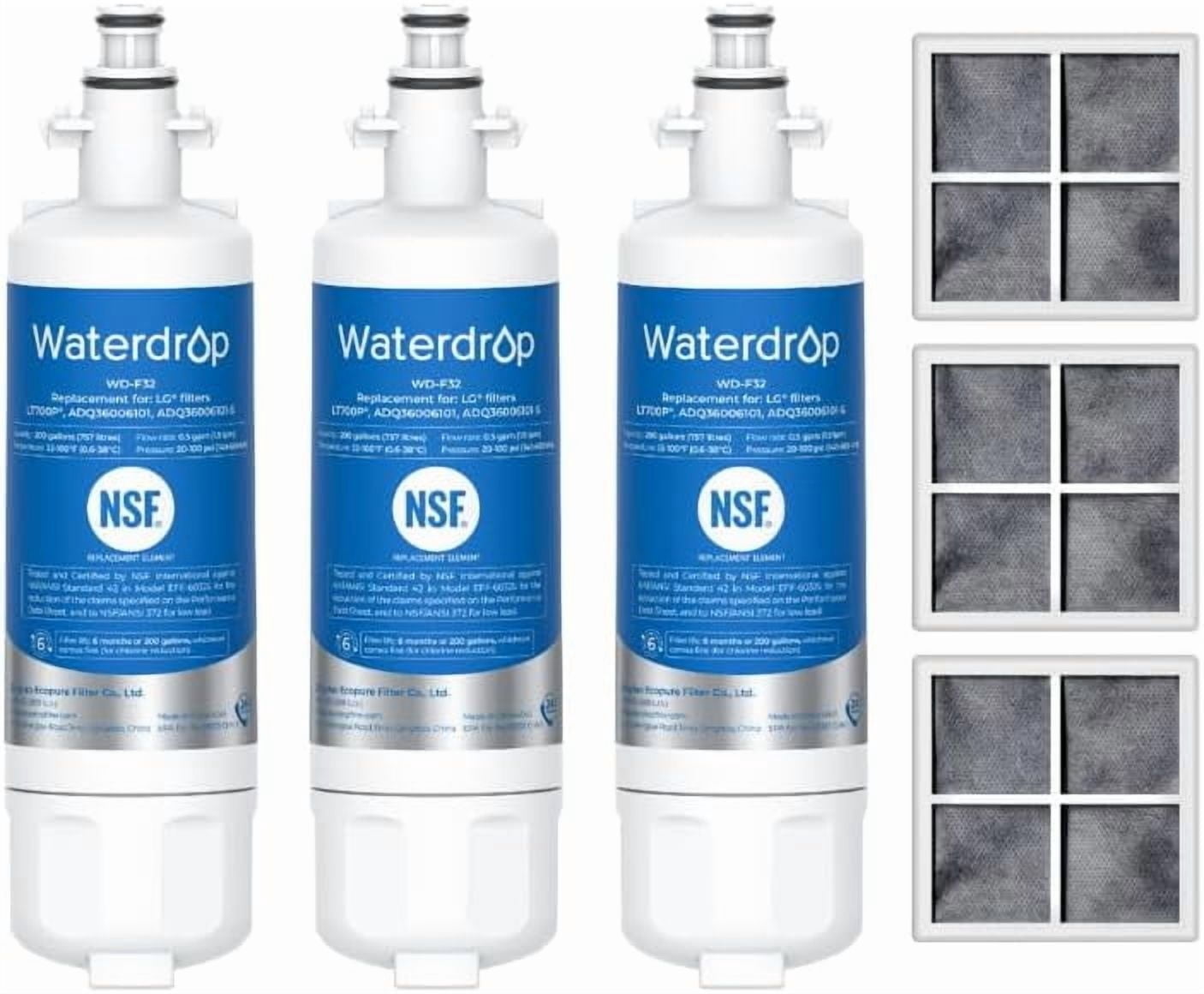 Waterdrop ADQ36006101 Replacement for LG® LT700P® Refrigerator Water Filter, Kenmore® 9690, 469690, ADQ36006102, LFXS30766S, RFC1200A, FML-3 and LT120F® Fresh Air Filter, 3 Combo