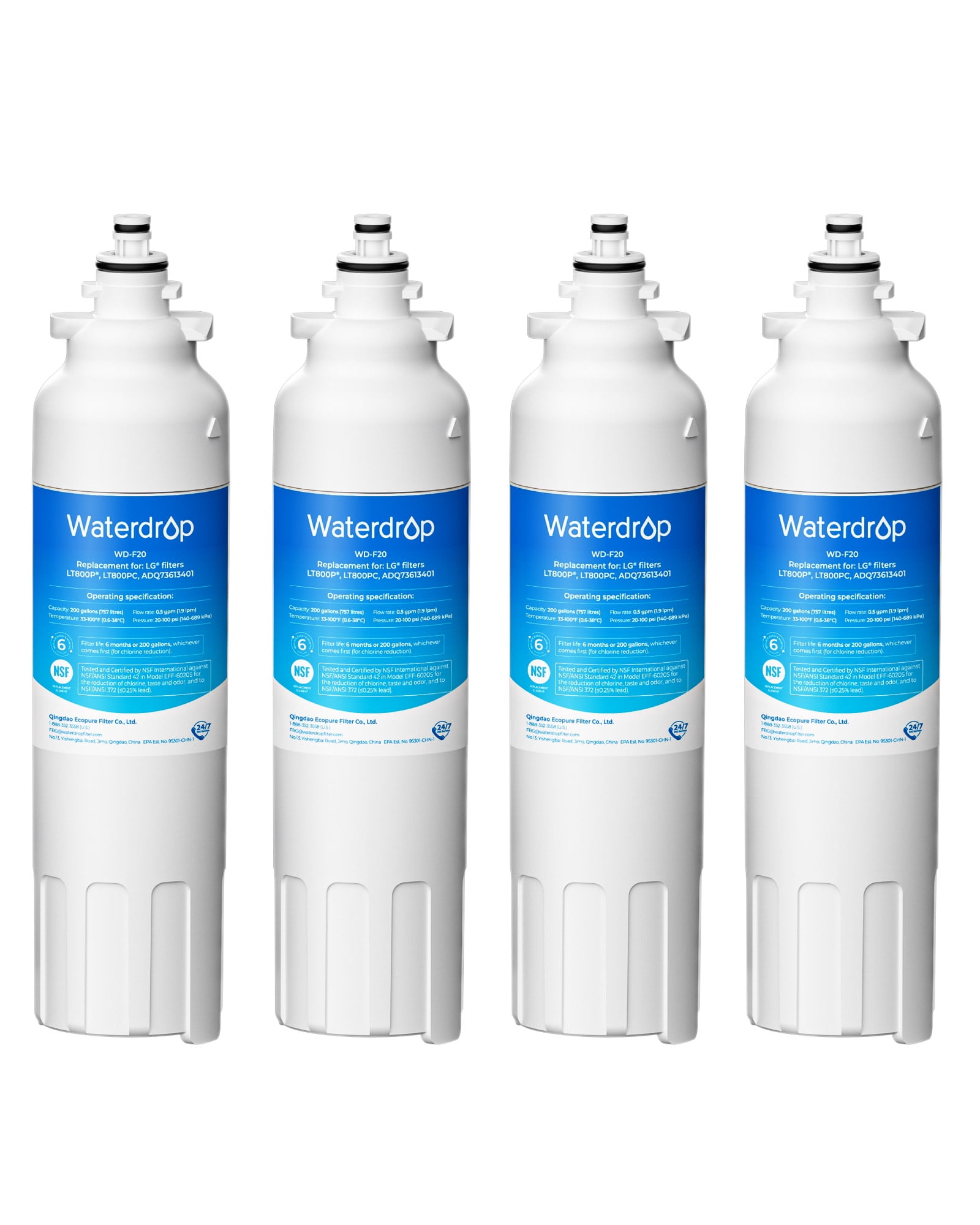 Waterdrop ADQ73613401 Replacement for LG®, ADQ73613402, ADQ73613408, ADQ75795104, Kenmore 9490, LSXS26326S, LMXC23746S, LSXS26366S, LSXS26386D, Refrigerator Water Filter, WD-F20, Pack of 4