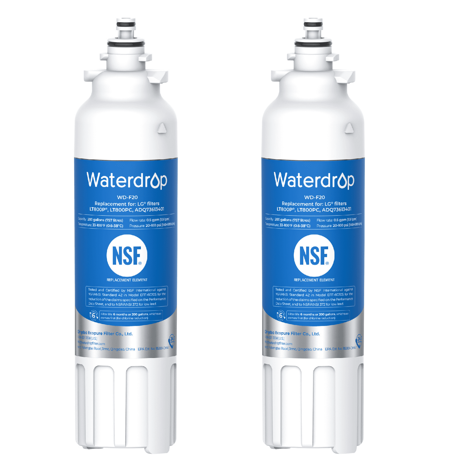 Waterdrop ADQ73613401 Replacement for LG®, ADQ73613402, ADQ73613408, ADQ75795104, Kenmore 9490, LSXS26326S, LMXC23746S, LSXS26366S, LSXS26386D, Refrigerator Water Filter, WD-F20, Pack of 2