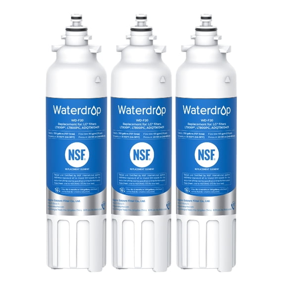 Waterdrop ADQ73613401 Replacement for LG® LT800P®, ADQ73613402, ADQ73613408, ADQ75795104, Kenmore 9490, LSXS26326S, LMXC23746S, LSXS26366S, Refrigerator Water Filter, 3 Pack (Package May Vary)