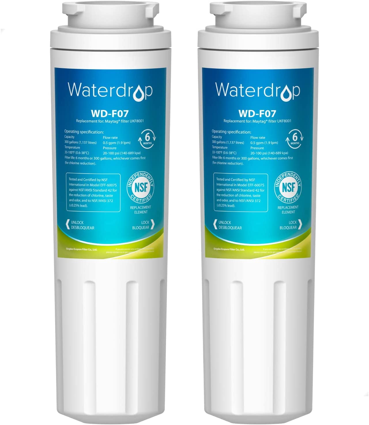 Waterdrop Advanced Refrigerator Water Filters for Amana, Maytag, KitchenAid, Kenmore (2 Count)