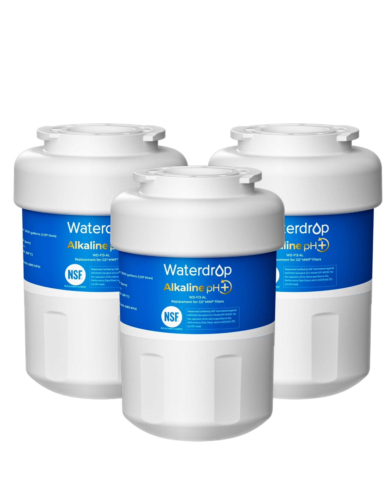 Waterdrop Alkaline WD-F13 Replacement for GE® MWF®, SmartWater® MWFP, MWFINT, MWFA, GWF, HDX FMG-1, GSE25GSHECSS, WFC1201, RWF1060, Enhances pH Refrigerator Water Filter