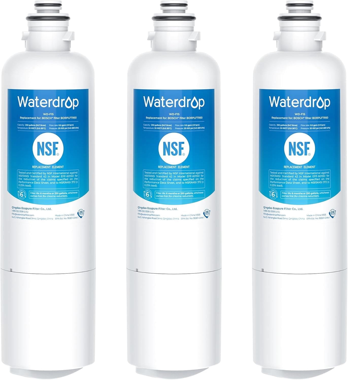 Waterdrop BORPLFTR50 Replacement for Bosch® Ultra Clarity® Pro 11032531, 12033030, 11025825, BORPLFTR55, B36CD50SNS, B36CT80SNS, B36CL80ENS, B36FD50SNS, WFC100MF, WFS200MF
