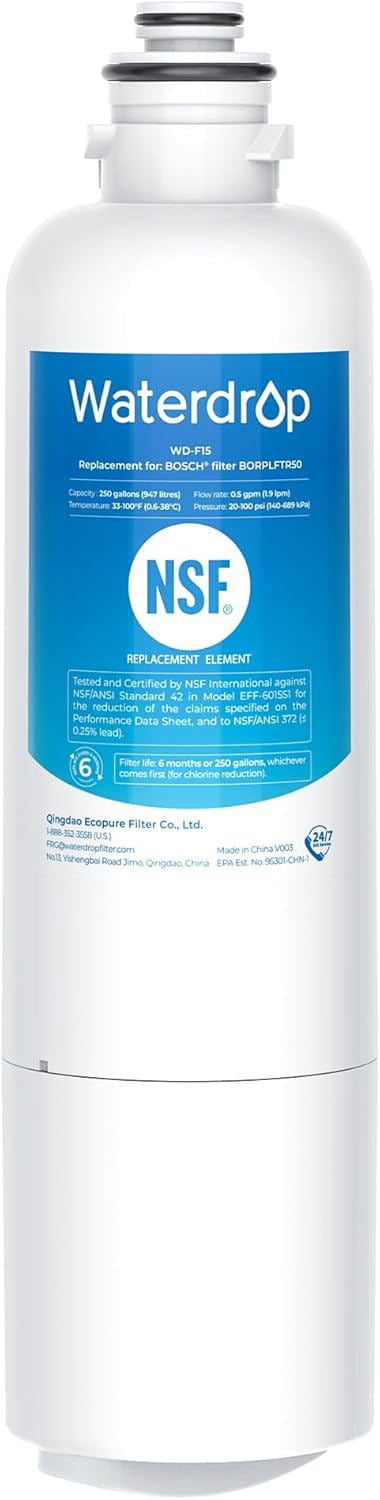 Waterdrop BORPLFTR50 Replacement for Bosch Ultra Clarity Pro 11032531, 12033030, 11025825, BORPLFTR55, B36CD50SNS, B36CT80SNS, B36CL80ENS, B36FD50SNS, WFC100MF, WFS200MF, Refrigerator Water Filter