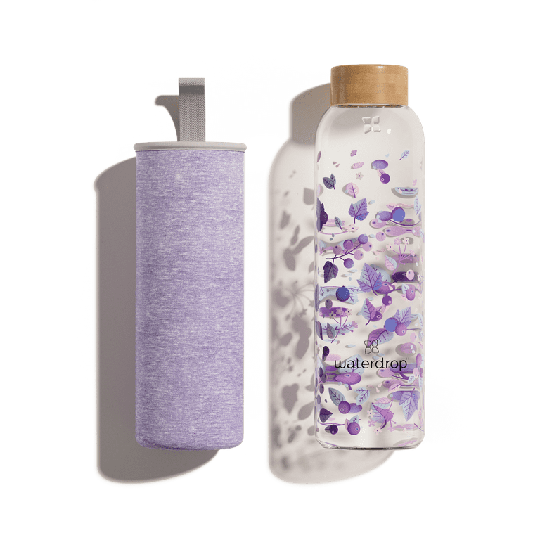 Waterdrop BPA Free Glass Water Bottle,Insulating Neoprene Sleeve/Bamboo  Screw Cap, Boost, 20 fl oz