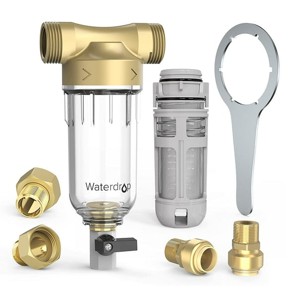 Waterdrop Backwash Spin Down Sediment Filter Whole House Pre-Filtration System, 50-Micron, 1" MNPT + 3/4" FNPT + 3/4"MNPT, Traps Rust, Dust, Sand, BPA Free, Heavy Duty 316L Molybdenum Alloy Build