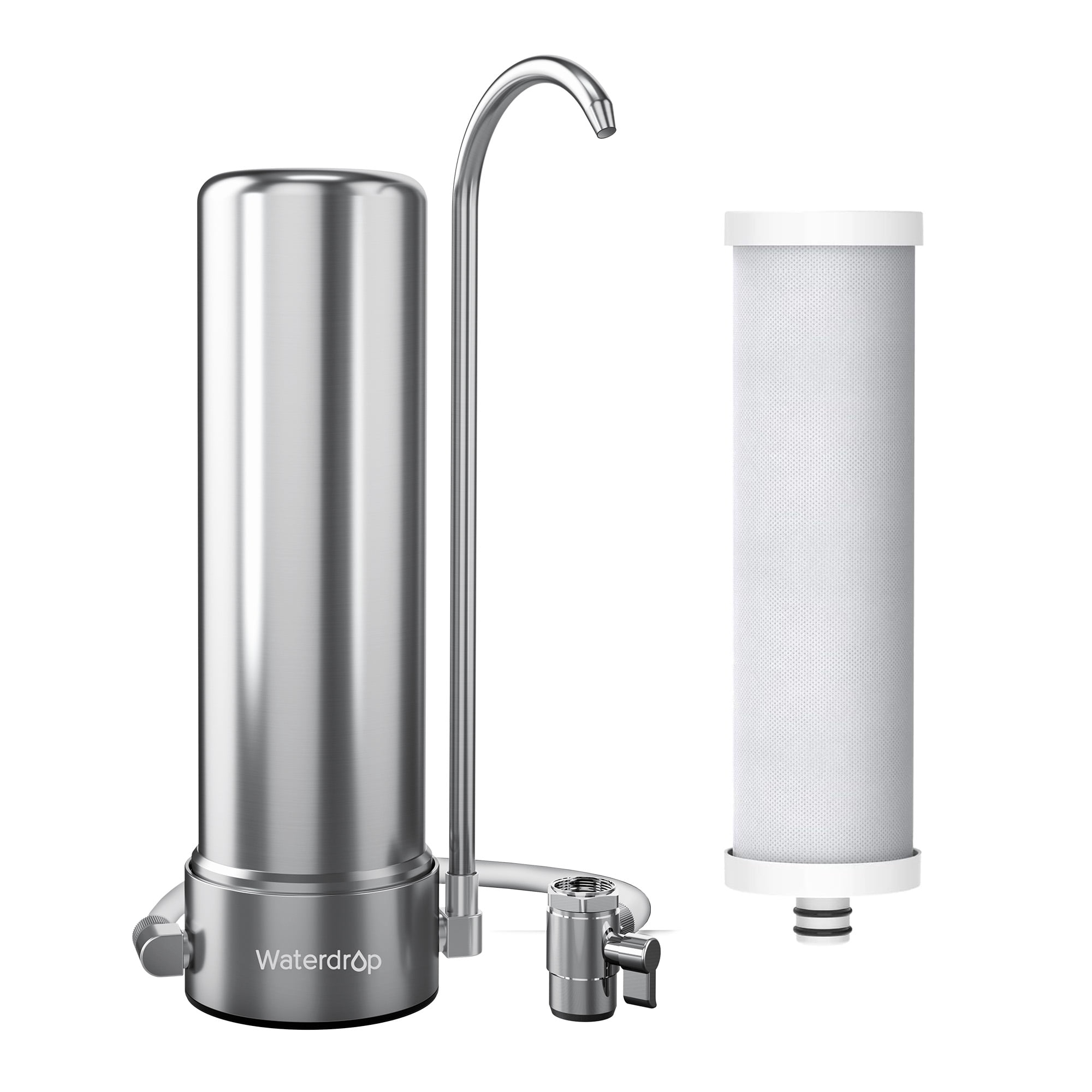 Waterdrop Countertop Filter System, 5-Stage Stainless Steel Countertop Filter, 8000 Gallons Faucet Water Filter, Reduces Heavy Metals, Bad Taste and Up to 99% of Chlorine & Replacement Filter