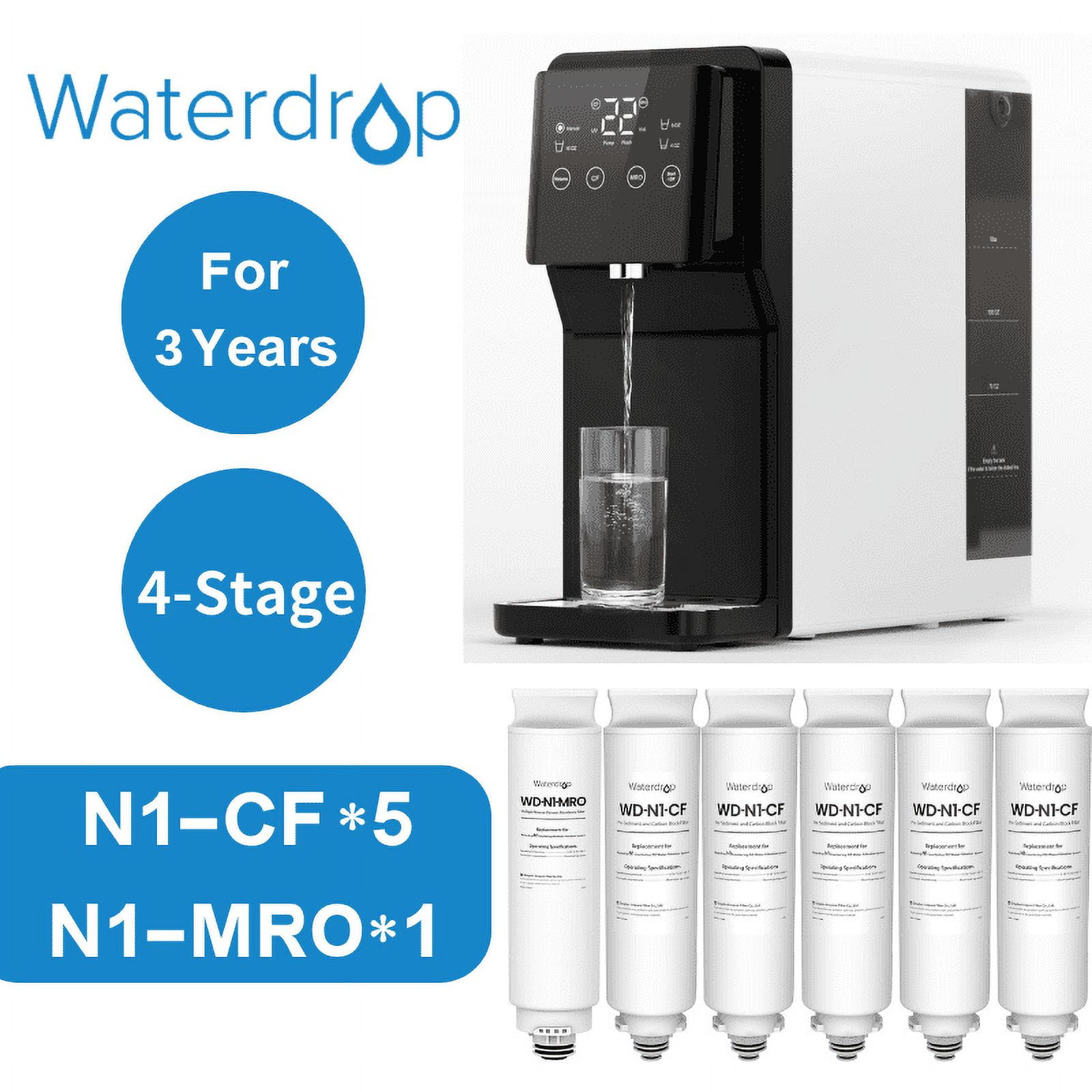 Waterdrop Countertop Reverse Osmosis System, With N1MRO&5 N1CF, 4