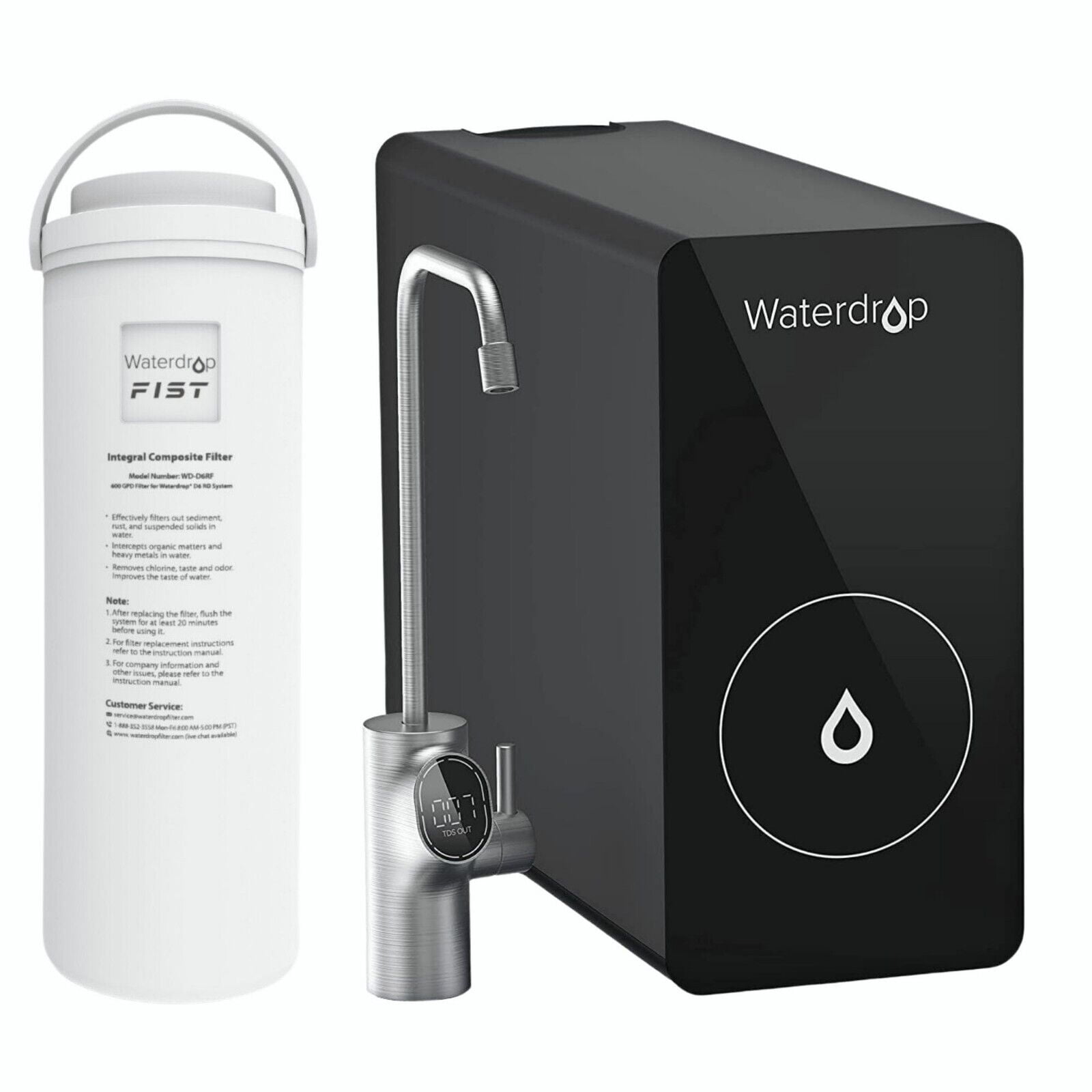 Waterdrop D6 Reverse Osmosis System, Tankless, 600 GPD, with D6RF Filters