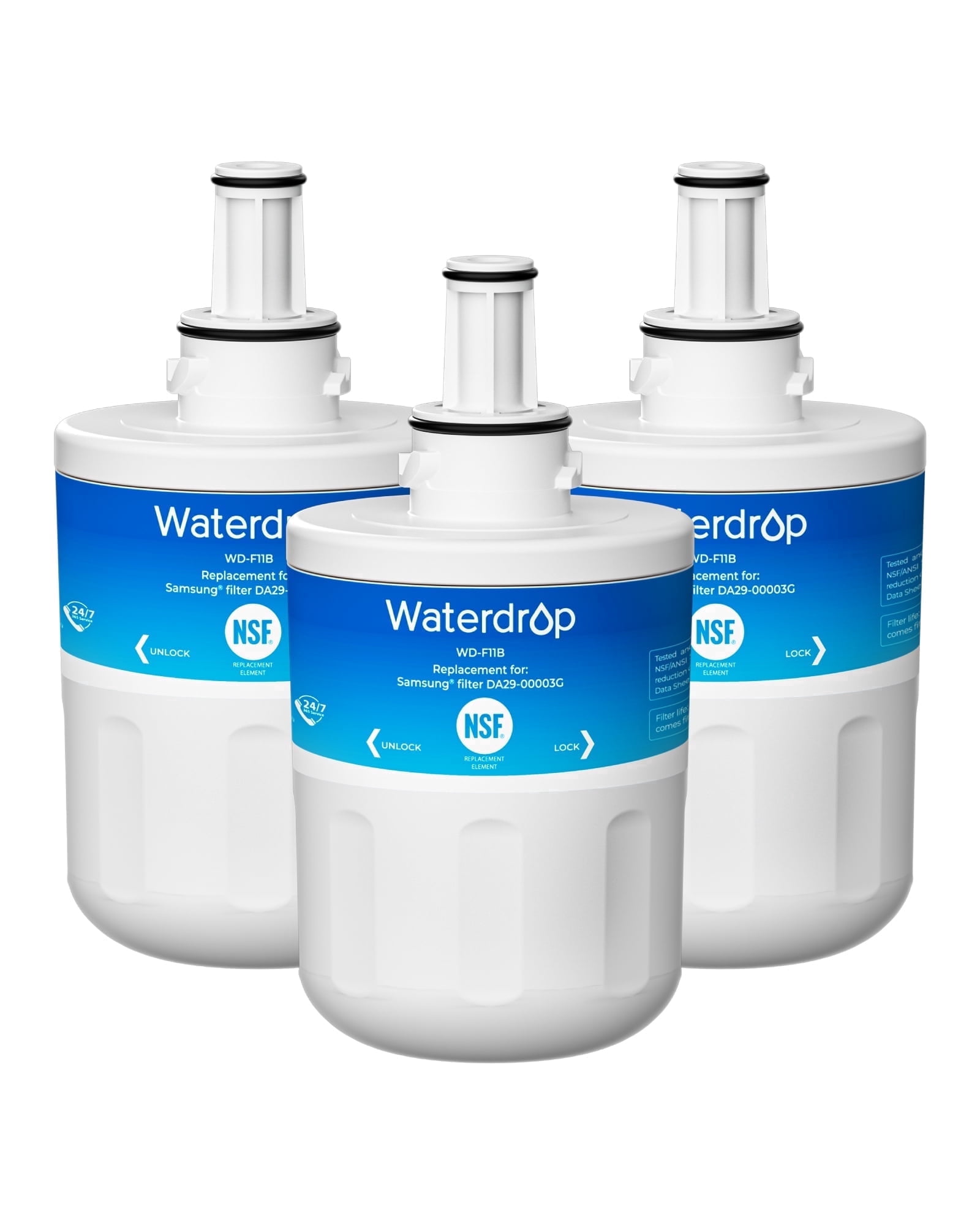Waterdrop WD-F11B Replacement for Samsung® DA29-00003G, DA29-00003B, DA29-00003A, Aqua-Pure Plus, HAFCU1, RFG237AARS, FMS-1, RS22HDHPNSR, RSG257AARS, WSS-1 Refrigerator Water Filter, 3 Filters