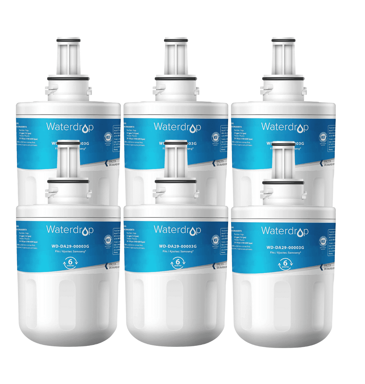 Waterdrop DA29-00003G water Filter, Replacement for Samsung Aqua-Pure Plus DA29-00003G, DA29-00003B, DA29-00003A, HAFCU1 Refrigerator Water Filter(6 Pack)
