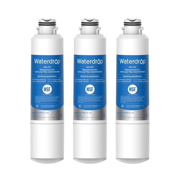Waterdrop F27 Refrigerator Water Filter Replacement for Samsung®DA29-00020B HAF-CIN/EXP, HAF-CINRF28HMEDBSR, RF263BEAESR, RS25J500DSR, RF263TEAESG, HDX FMS-2, DA97-08006A-1, 3 Filters