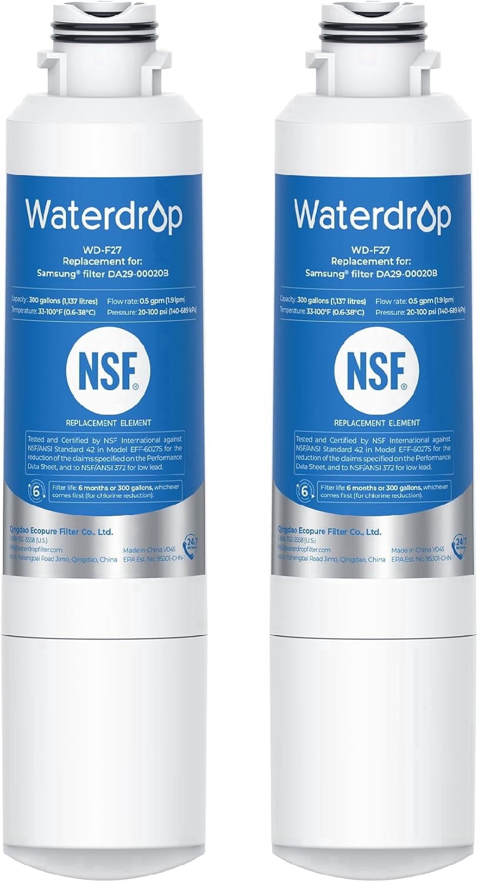 Waterdrop F27 Refrigerator Water Filter, Replacement for Samsung® DA29-00020B ,HAF-CIN/EXP, DA29-00020A/B,  RF263BEAESR, RF28HMEDBSR, RF263TEAESG, RF4287HARS,2 pack