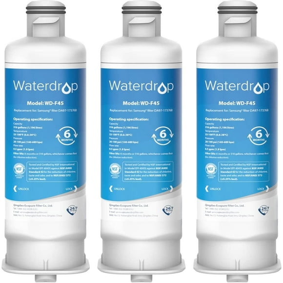 Waterdrop DA97-17376B HAF-QIN/EXP Water Filter, Replacement for Samsung, DA97-17376B,08006C, NSF 42 Certified, 3 Pack
