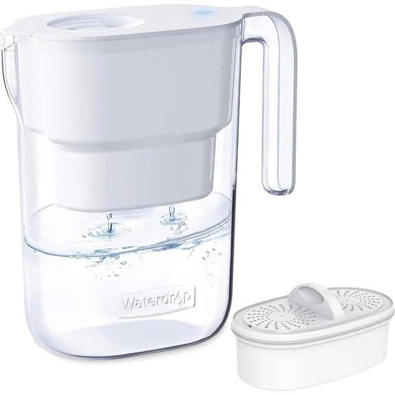 Waterdrop Elfin 5-Cup Water Filter Pitcher, Water Dispenser with 1 Filter, Long-Lasting (200 gallons), 5X Times Lifetime Filtration Jug, Reduces PFAS, PFOA/PFOS, Chlorine, BPA Free, White