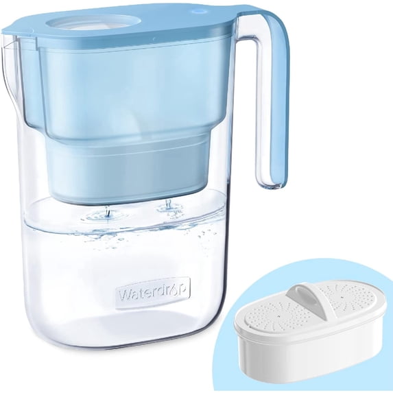 Waterdrop PT-05B Water Filter Pitcher, 7-Cup Capacity, NSF Certified, 5X Longer Filter Life, Up to 200 Gallons, for Fridge, Countertop, and Gift Giving, Reduces PFOA/PFOS, Chlorine, Blue