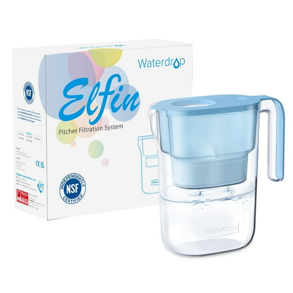 Waterdrop Elfin 5-Cup Water Filter Pitcher, Water Dispenser with 1 Filter, Long-Lasting (200 gallons), 5X Times Lifetime Filtration Jug, Reduces PFAS, PFOA/PFOS, Chlorine, BPA Free, Blue