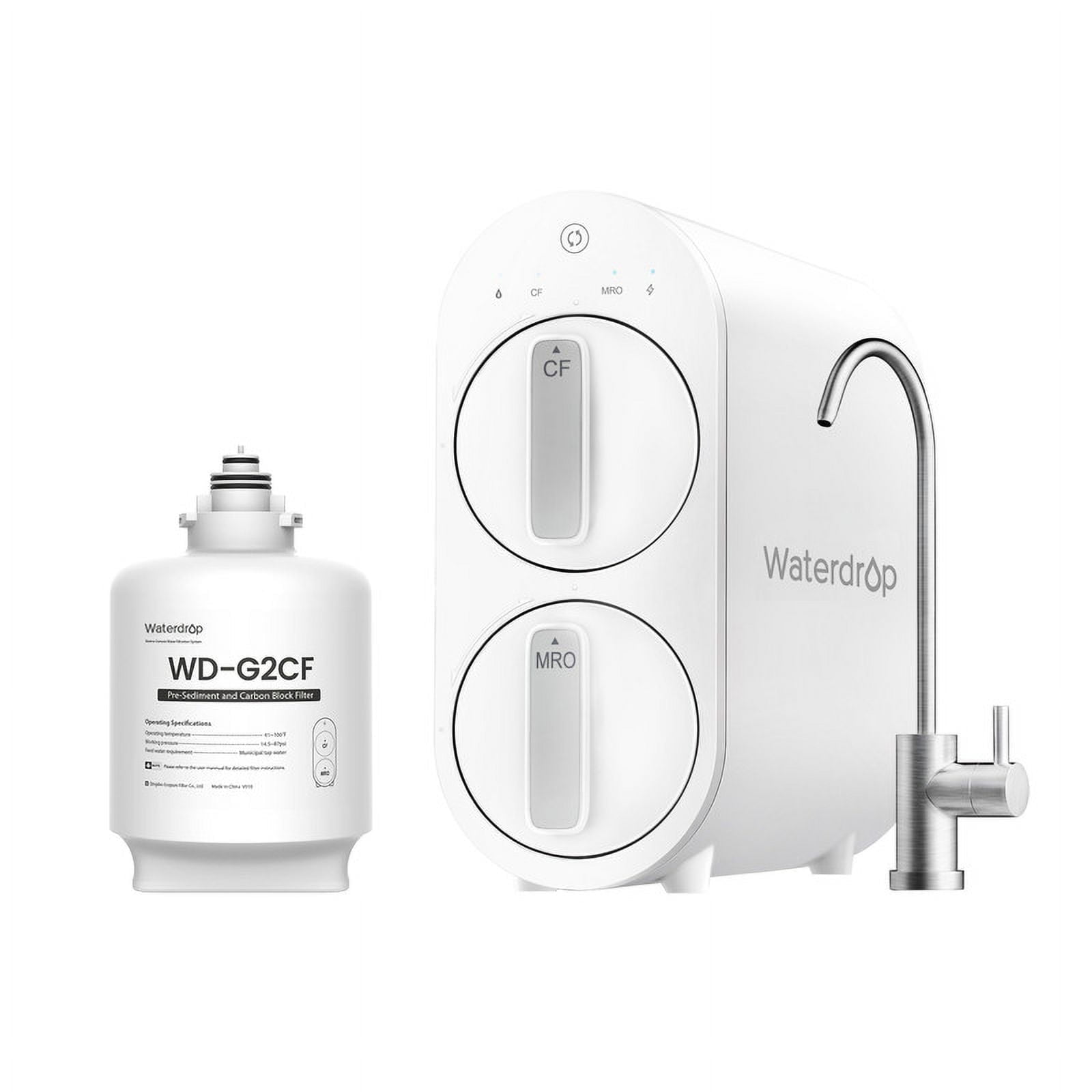 Waterdrop G2 Reverse Osmosis System, 7 Stage Tankless RO Water Filter System, Under Sink Water Filtration System, 400 GPD, 1:1 Pure to Drain, Reduces TDS, FCC Listed, USA Tech, WD-G2-W,with 1 Filter