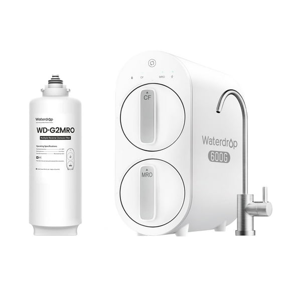 Waterdrop G2P600 Reverse Osmosis System, 600 GPD Reverse Osmosis Water Filter, 7 Stage Tankless RO Water Filter System, Under Sink RO System, 2:1 Pure to Drain, Reduce PFAS, FCC Listed,with WD-G2MRO