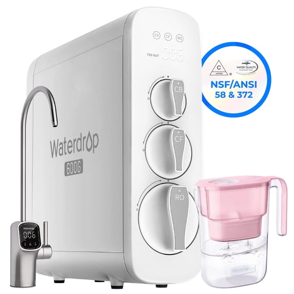 Waterdrop G3 Reverse Osmosis System, 8 Stage Tankless Reverse Osmosis Water Filter, NSF/ANSI Certi1 Pure to Drain, Smart LED Faucet,with Free PT-05P Pichter