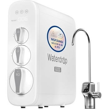 Waterdrop G3P600 Reverse Osmosis System, 8 Stage Tankless Reverse Osmosis Water Filter, NSF/ANSI Certified, 2:1 Pure to Drain, Smart LED Faucet