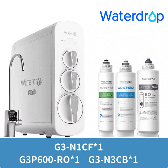 Waterdrop G3P600 Reverse Osmosis Water Filter, Tankless Reverse Osmosis System, RO Water Filter System Under Sink, 600 GPD, NSF/ANSI 42 & 58 & 372 Certified, With Extra G3P600-RO&G3-N3CB& G3-N1CF