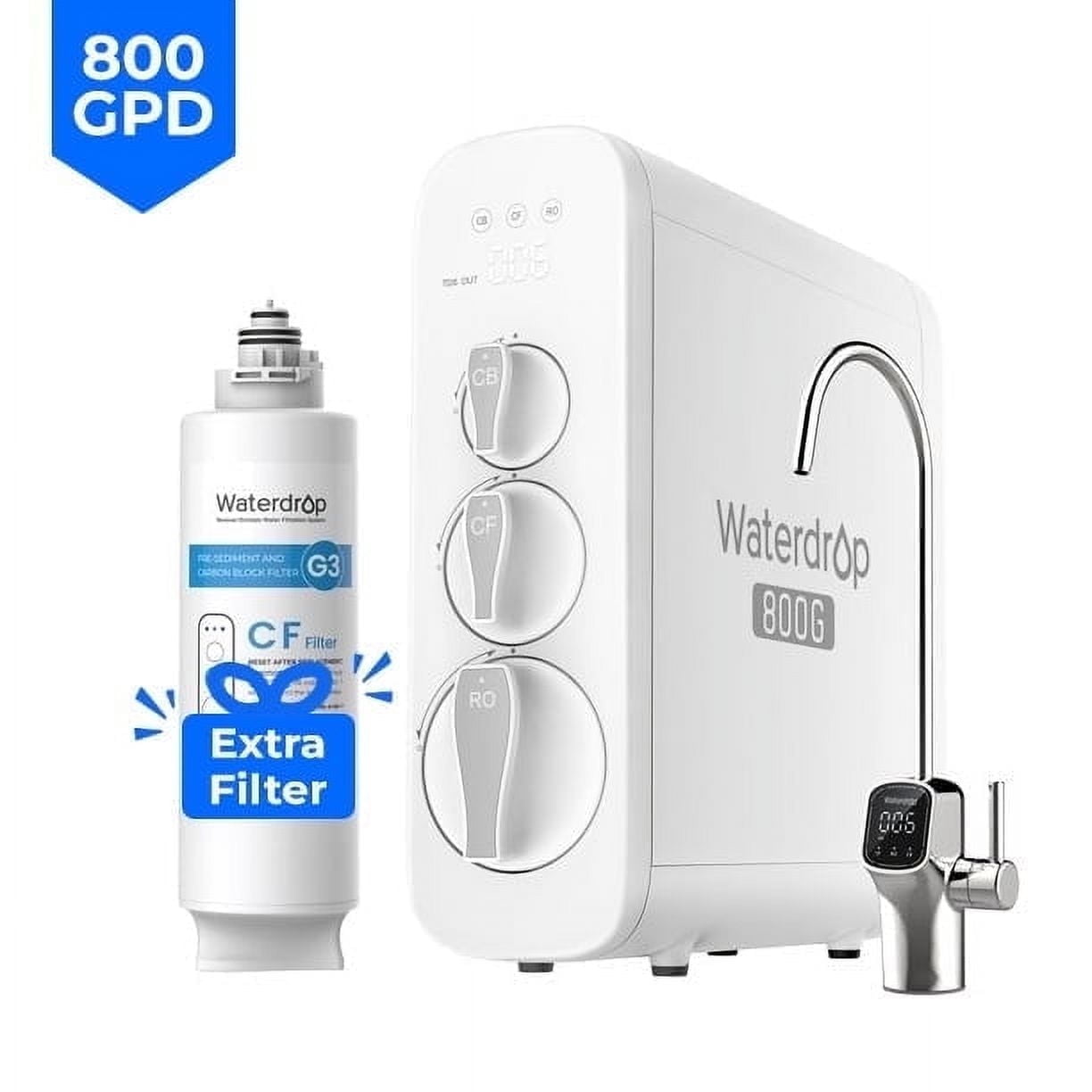 Waterdrop G3P800 Reverse Osmosis System, 800 GPD Fast Flow, NSF/ANSI Certified, 3:1 Pure to Drain, Tankless Under Sink RO Water Filter System, LED Purifier,with Extra WD-G3-N1CF
