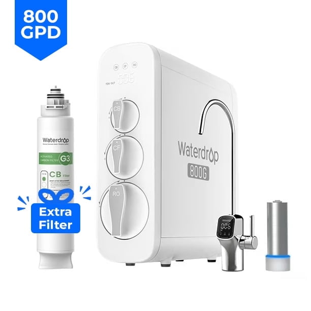 Waterdrop G3P800 Reverse Osmosis System, 800 GPD Fast Flow, NSF/ANSI Certified, 3:1 Pure to Drain,Tankless Under Sink RO Water Filter System,Smart Faucet,with free Filter