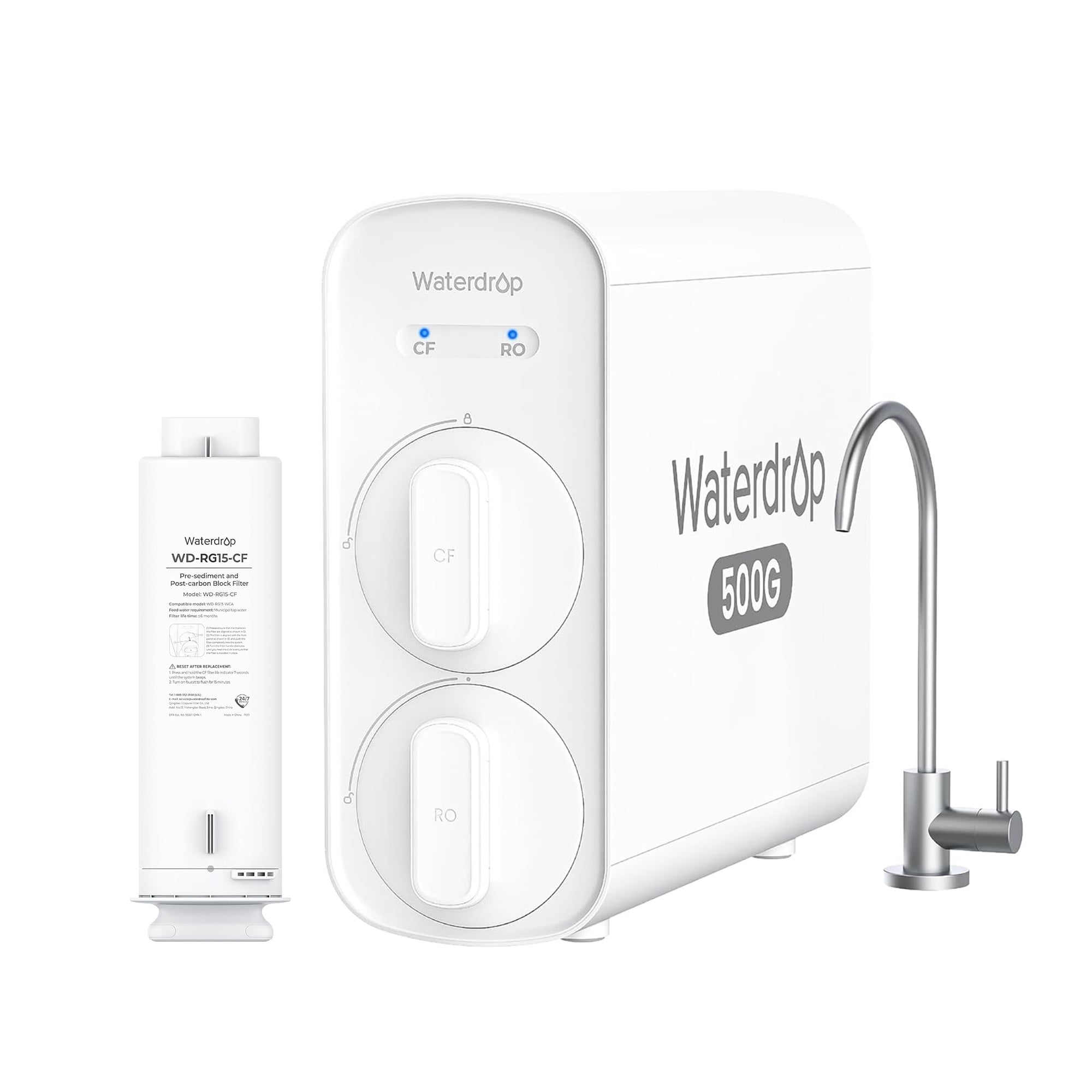 Waterdrop G5P500 Reverse Osmosis System, 500 GPD Tankless RO Water Filter, 7 Stage Filtration, NSF/ANSI 372 Certified, 2:1 Pure to Drain Ratio, Reduces TDS PFAS BPA With Free 1 filter