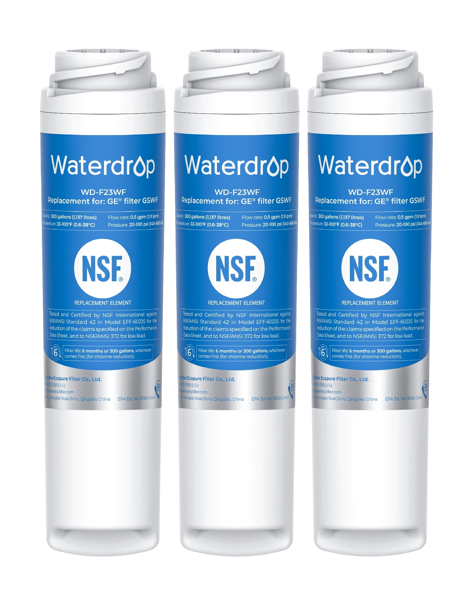 Waterdrop GSWF Refrigerator Water Filter, Replacement for GE® GSWF Smart Water 238C2334P001, Kenmore® 46-9914, 469914, 9914, 3 Pack