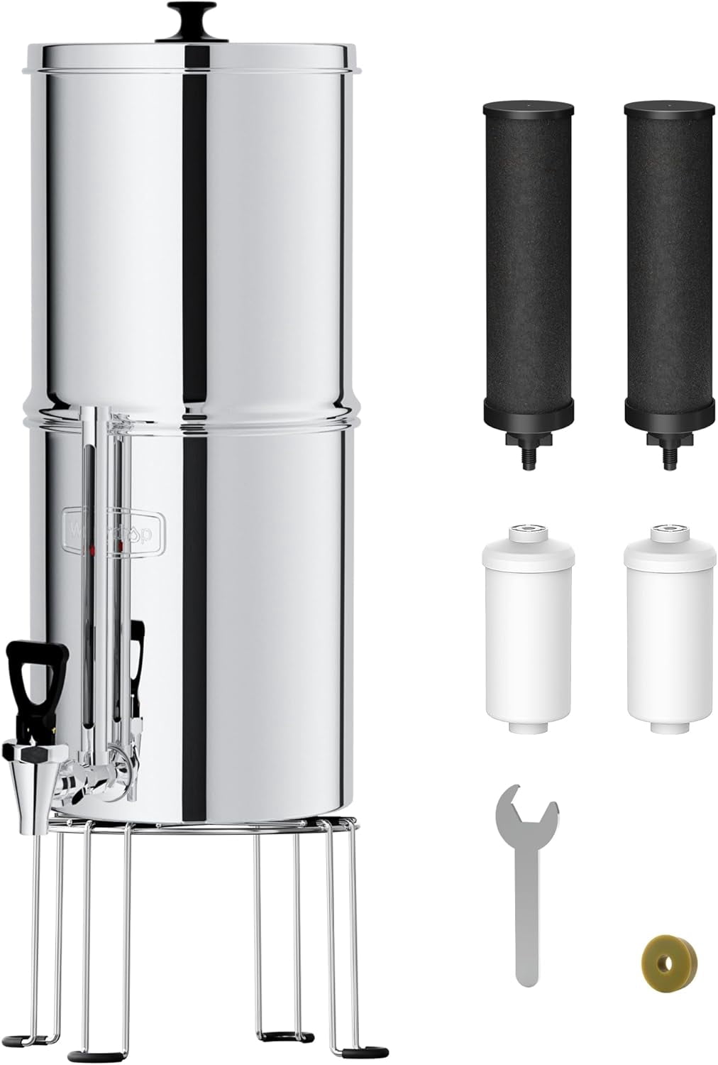 Waterdrop Gravity-fed Water Filter System, NSF/ANSI 42&372 Standard, 2.25G Stainless-Steel System with 4 Filters, Metal Water Level Spigot and Stand, Reduces Chlorine-King Tank Series, WD-TK-FS
