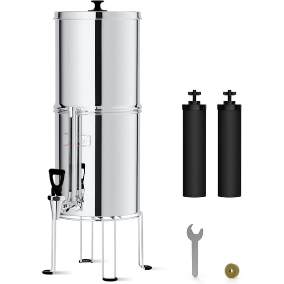 Waterdrop WD-TK-S Gravity-fed Water Filter System, 2.25-gallon Stainless-steel System,with 2 Filters,Metal Water Level Spigot and Stand, Reduces up to 98.95% of chlorine & Bad Taste-King Tank Series