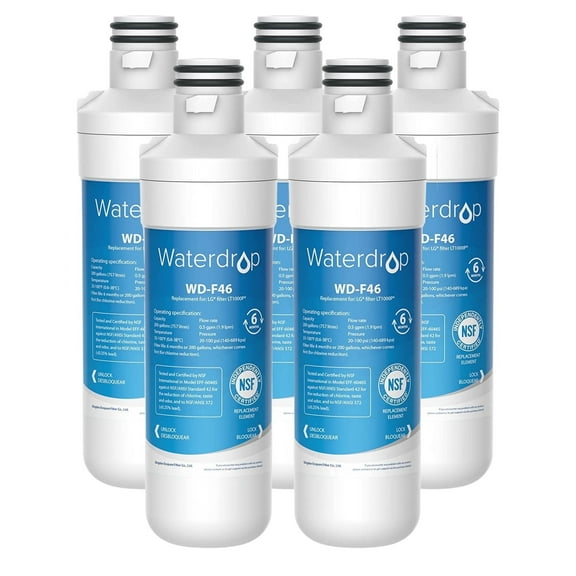 Waterdrop Refrigerator Water Filter, Replacement for  LT1000P, ADQ74793501, ADQ74793502, 46-9980, 9980, LFXC24796S, LSFXC2496D, NSF Certified, Pack of 5