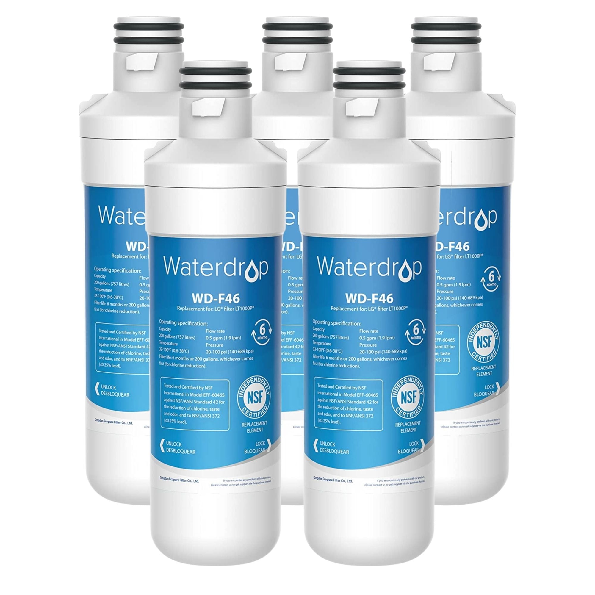 Waterdrop LT1000PC ADQ747935 MDJ64844601 Refrigerator Water Filter, Replacement for LG® LT1000P