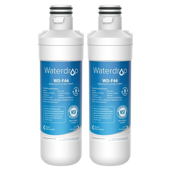Waterdrop LT1000PC ADQ747935 MDJ64844601 Refrigerator Water Filter, Replacement for LG LT1000P, ADQ74793501, ADQ74793502, Kenmore 46-9980, 9980, LFXC24796S, LSFXC2496D, NSF Certified, Pack of 2