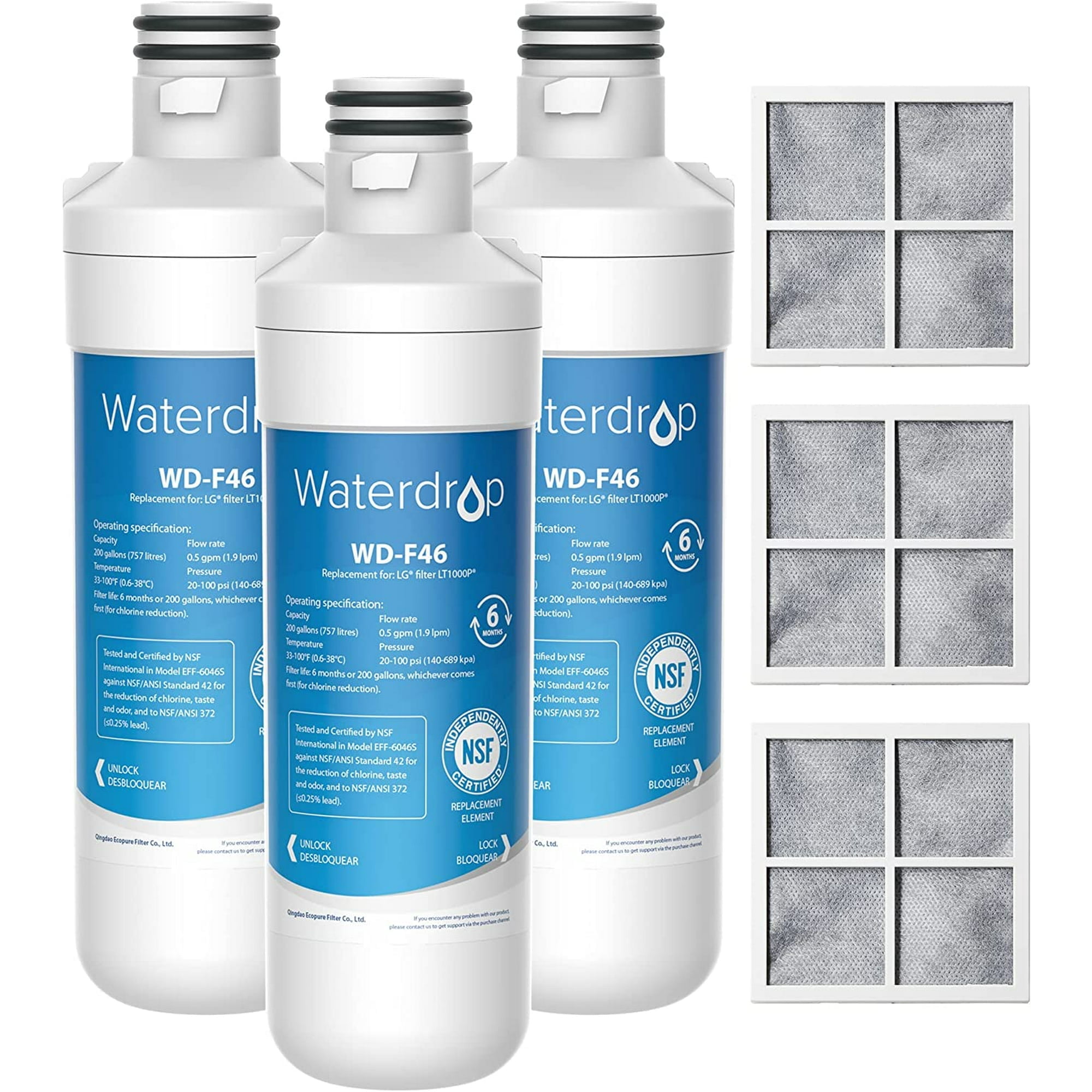 Waterdrop LT1000PC ADQ747935 Refrigerator Water Filter and Air Filter